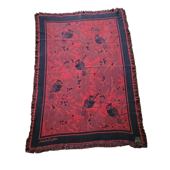 Bob Timberlake Holiday Red Cardinal Tapestry Throw Blanket 48x65 Vtg USA Navy - Picture 6 of 7